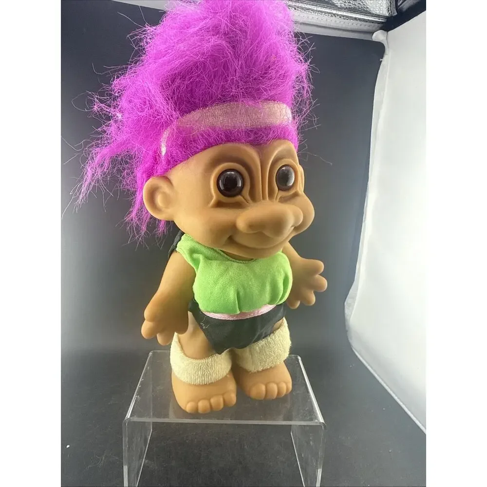 Vintage Russ Berrie Troll Doll 9” #18443 Aerobics Workout Pink Hair 1990s